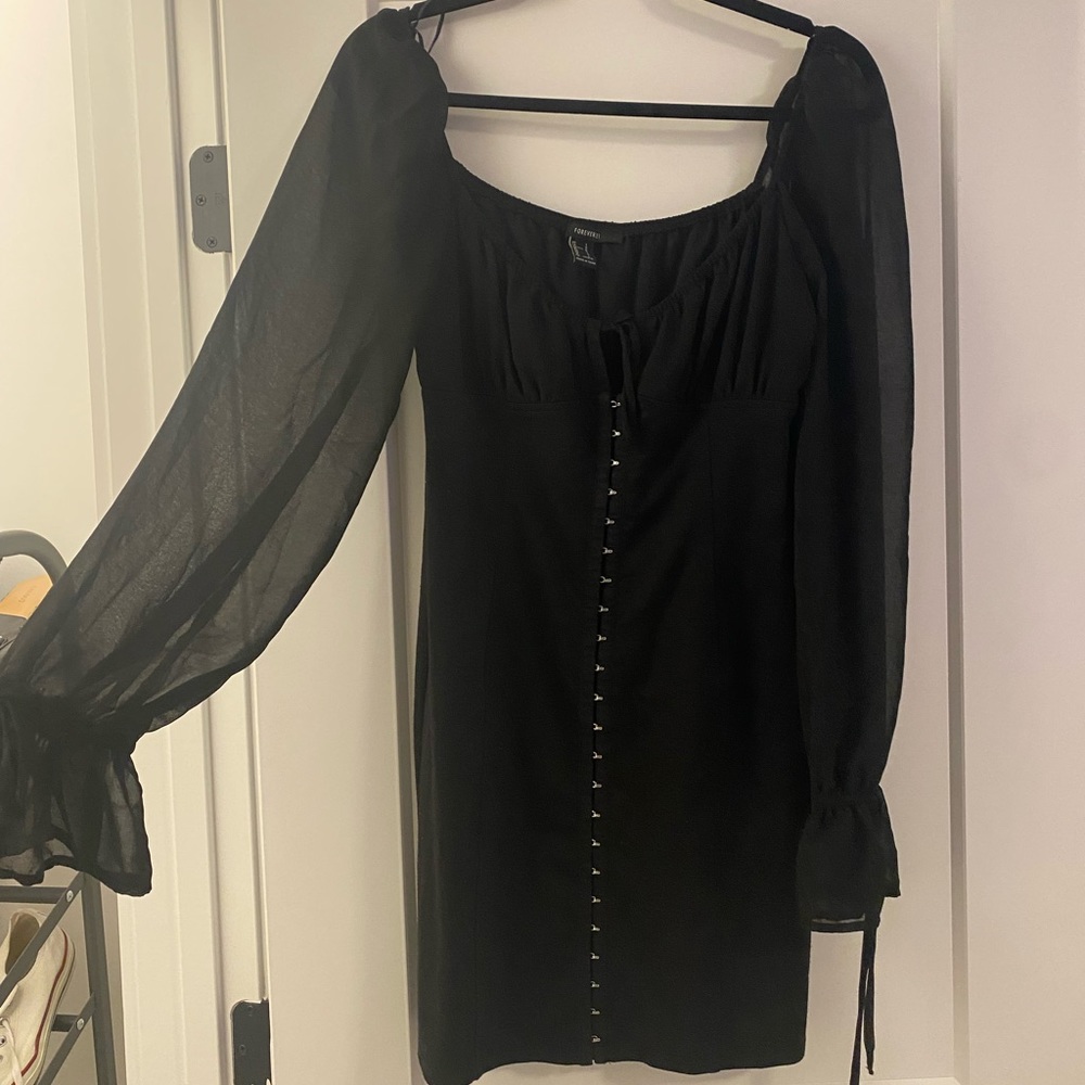 Corset type button up black dress